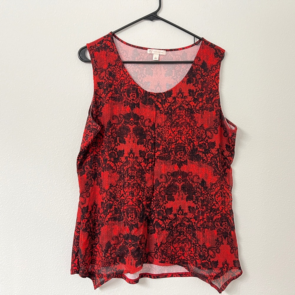 Y2K Christopher & Banks Womens L Red Black Damask Chiffon Tank Top Layered Goth